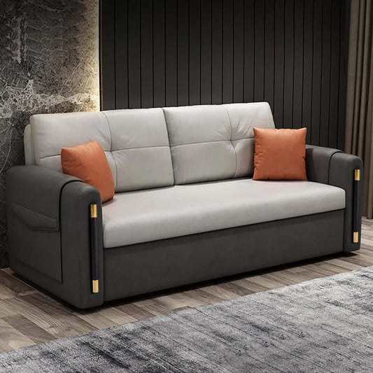 Modern Faux Leather Sofa Bed With Storage, Deep Gray