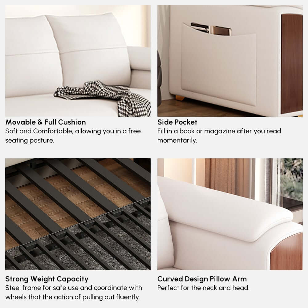 Modern Faux Leather Sofa Bed With Storage & Gold Metal Legs