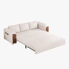 Modern Faux Leather Sofa Bed With Storage & Gold Metal Legs