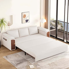 Modern Faux Leather Sofa Bed With Storage & Gold Metal Legs