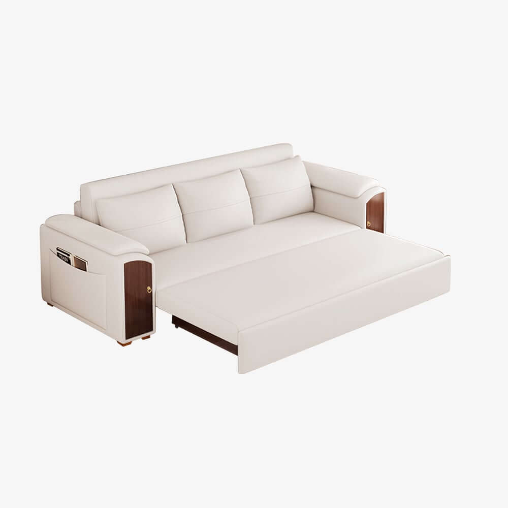 Modern Faux Leather Sofa Bed With Storage & Gold Metal Legs