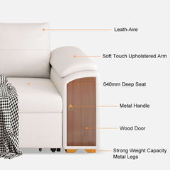 Modern Faux Leather Sofa Bed With Storage & Gold Metal Legs