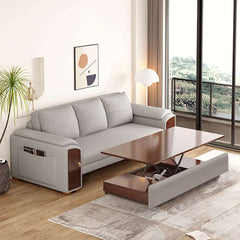 Modern Faux Leather Sofa Bed With Storage & Gold Metal Legs