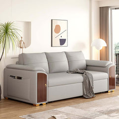 Modern Faux Leather Sofa Bed With Storage & Gold Metal Legs