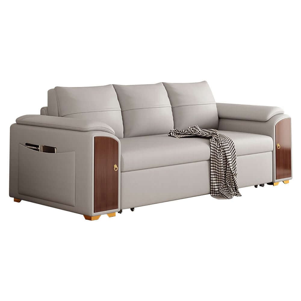 Modern Faux Leather Sofa Bed With Storage & Gold Metal Legs