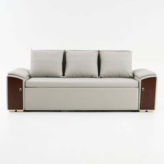 Modern Faux Leather Sofa Bed With Storage & Gold Metal Legs