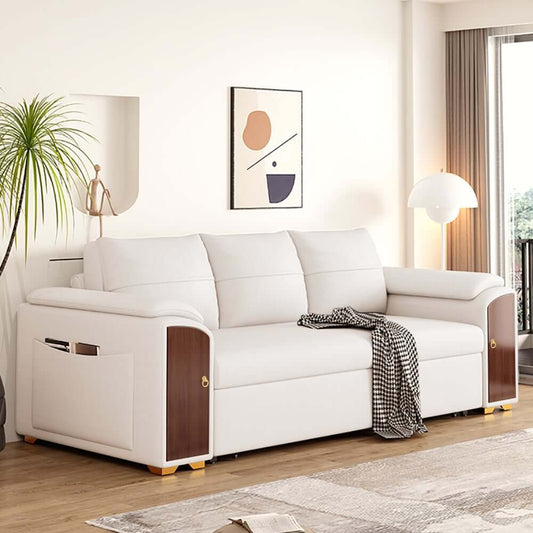 Modern Faux Leather Sofa Bed With Storage & Gold Metal Legs
