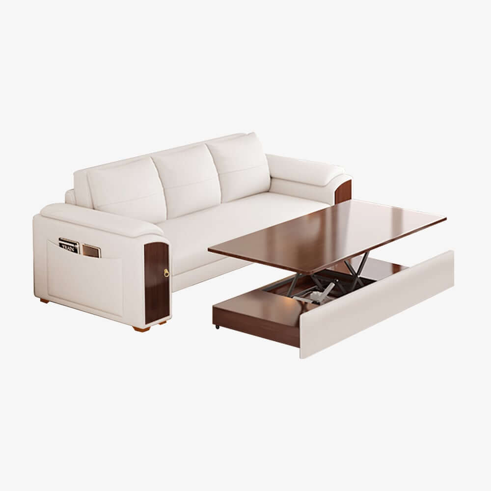 Modern Faux Leather Sofa Bed With Storage & Gold Metal Legs