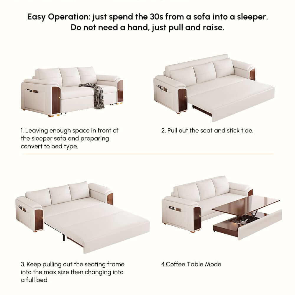 Modern Faux Leather Sofa Bed With Storage & Gold Metal Legs