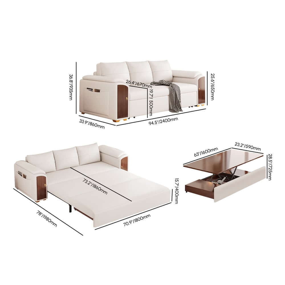 Modern Faux Leather Sofa Bed With Storage & Gold Metal Legs Dimensions