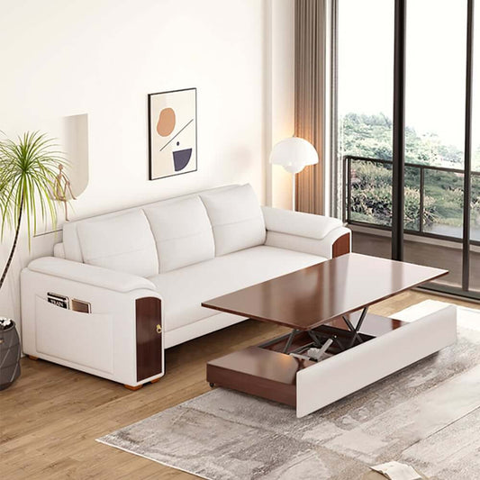 Modern Faux Leather Sofa Bed With Storage & Gold Metal Legs Main Product Image