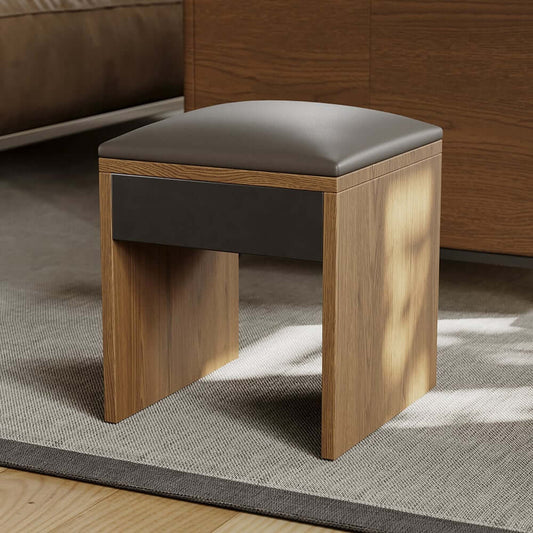 Modern Faux Leather Stool Set With Walnut Sled Base
