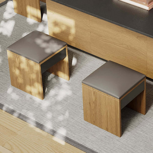 Modern Faux Leather Stool Set With Walnut Sled Base Main Product Image