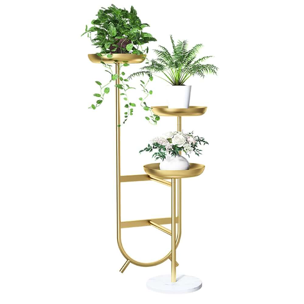 Modern Faux Marble and Gold Metal 3-Tier Plant Stand