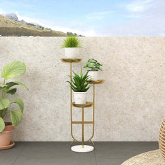 Modern Faux Marble and Gold Metal 3-Tier Plant Stand