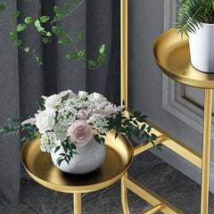 Modern Faux Marble and Gold Metal 3-Tier Plant Stand