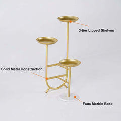Modern Faux Marble and Gold Metal 3-Tier Plant Stand