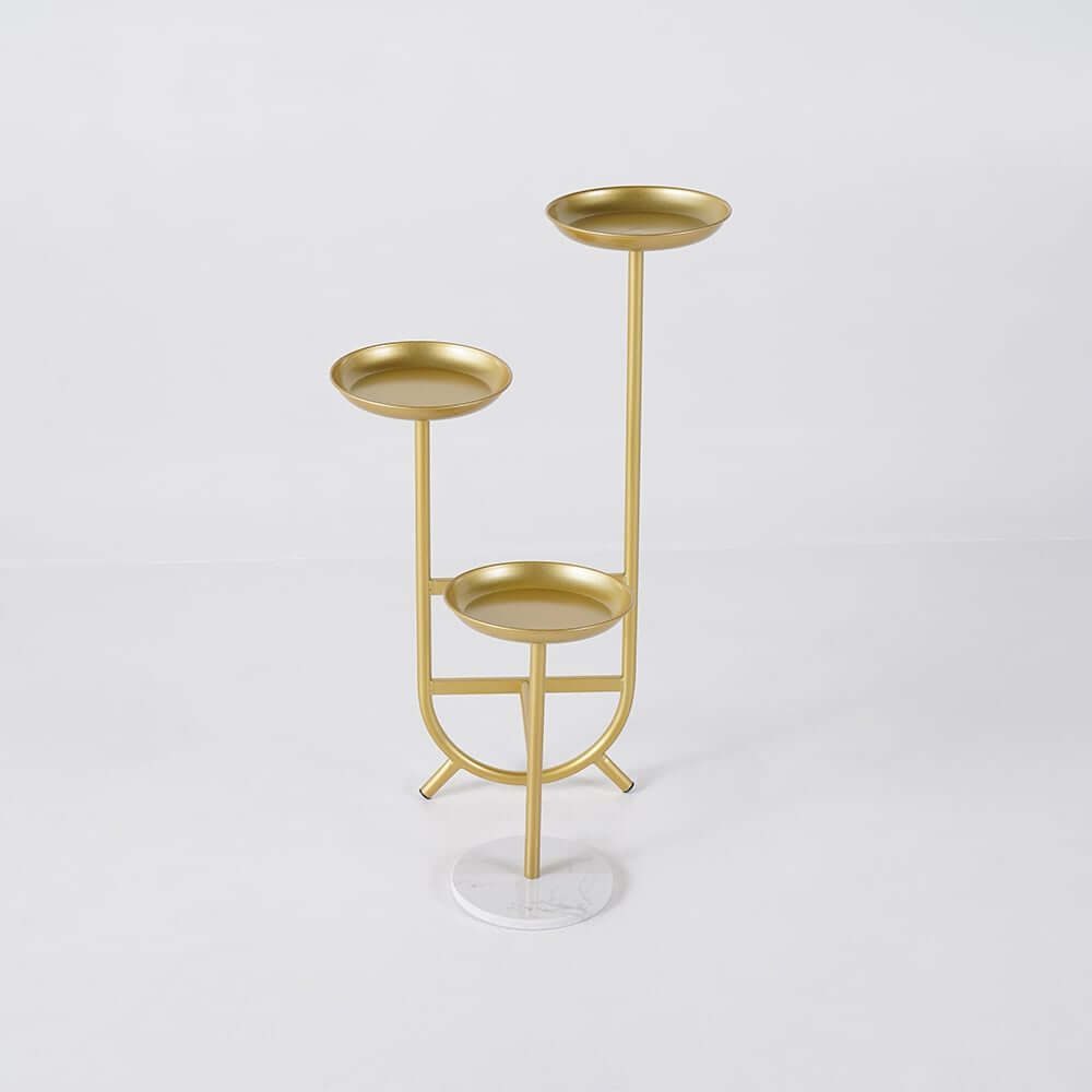 Modern Faux Marble and Gold Metal 3-Tier Plant Stand
