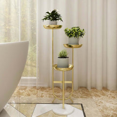 Modern Faux Marble and Gold Metal 3-Tier Plant Stand Main Product Image