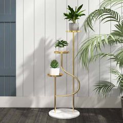 Modern Faux Marble and Gold Metal 3-Tier Round Ladder Plant Stand