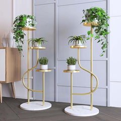 Modern Faux Marble and Gold Metal 3-Tier Round Ladder Plant Stand