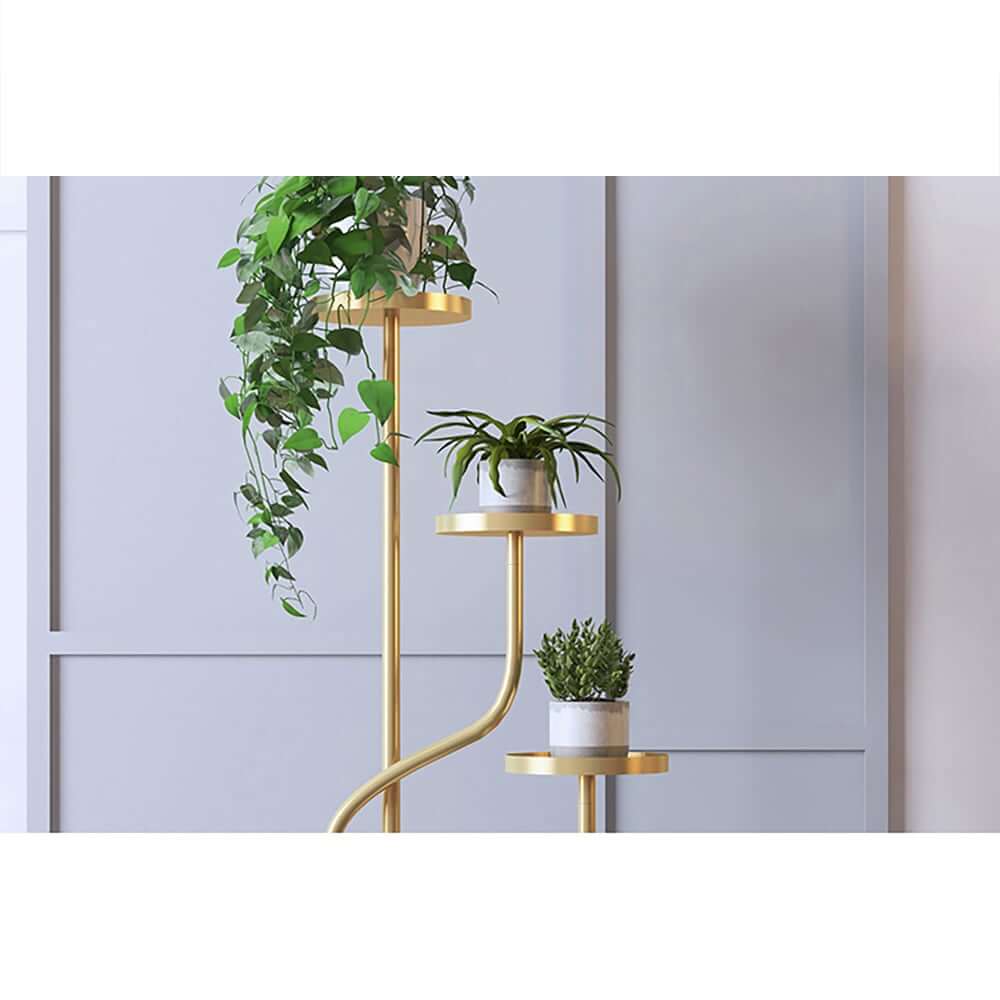 Modern Faux Marble and Gold Metal 3-Tier Round Ladder Plant Stand