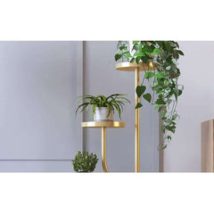 Modern Faux Marble and Gold Metal 3-Tier Round Ladder Plant Stand