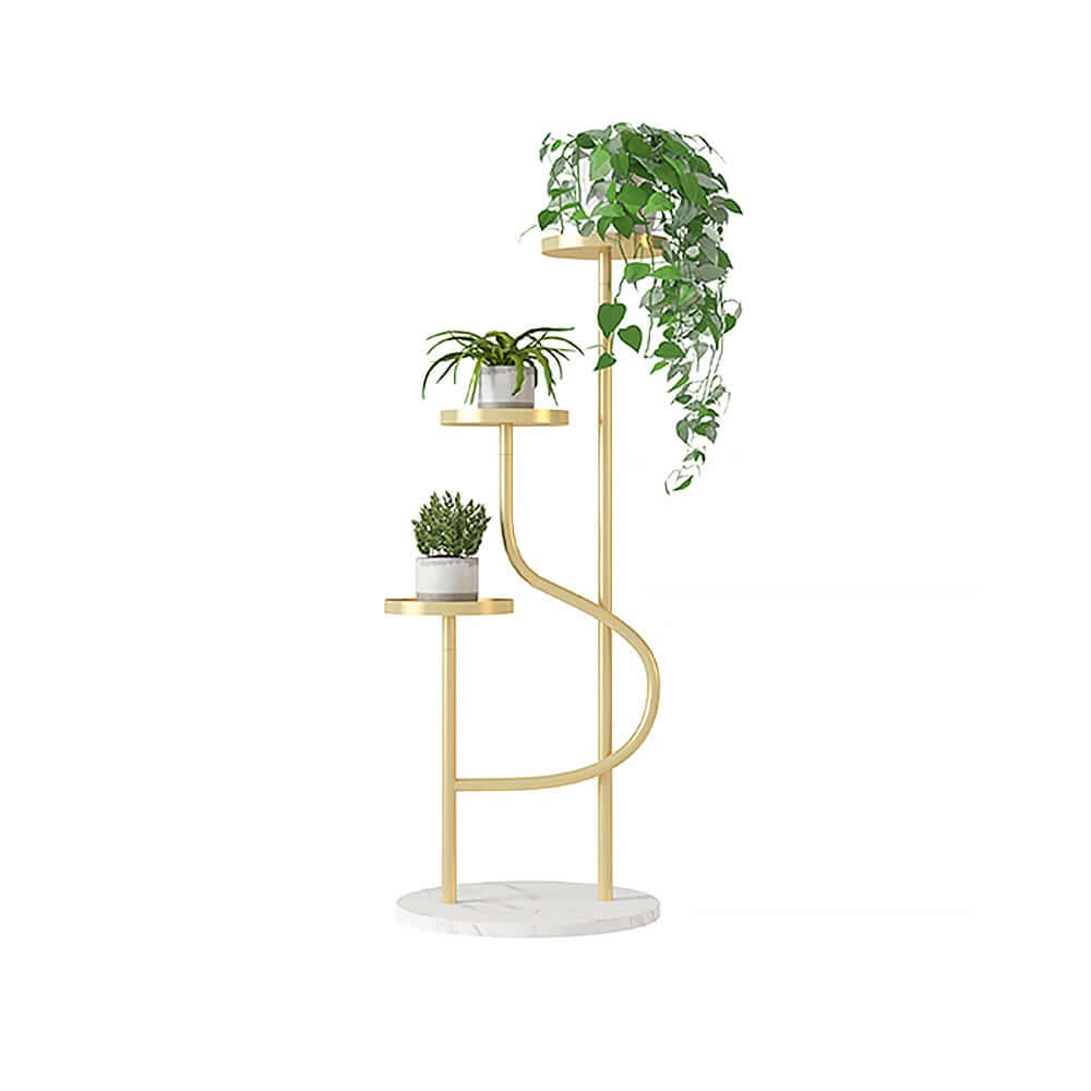 Modern Faux Marble and Gold Metal 3-Tier Round Ladder Plant Stand