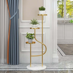 Modern Faux Marble and Gold Metal 3-Tier Round Ladder Plant Stand