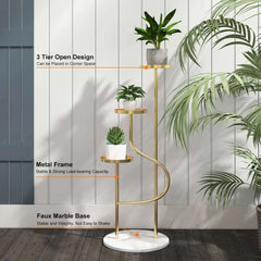 Modern Faux Marble and Gold Metal 3-Tier Round Ladder Plant Stand