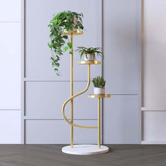 Modern Faux Marble and Gold Metal 3-Tier Round Ladder Plant Stand Main Product Image