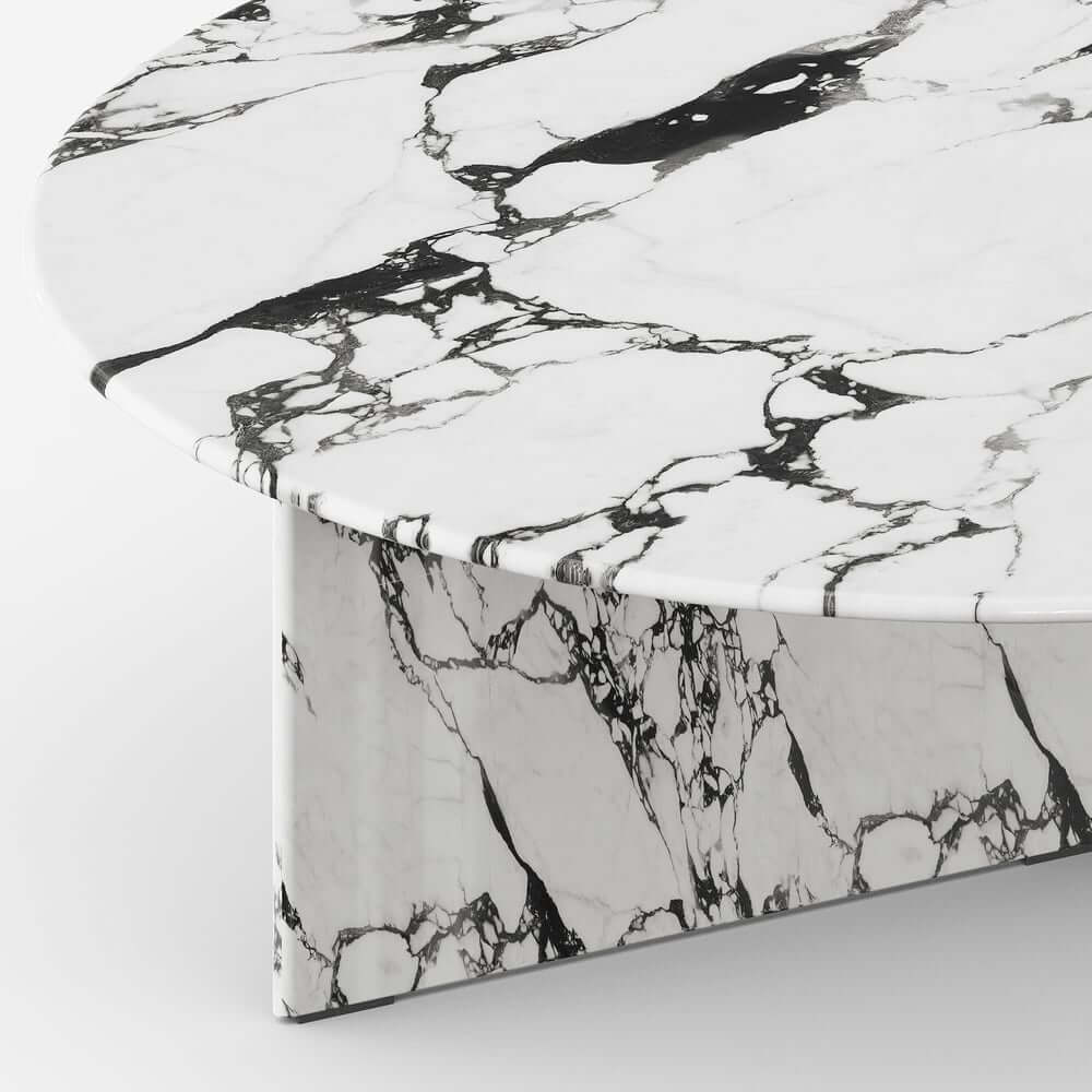 Modern Faux Marble Coffee Table With Double Pedestal Base