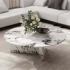 Modern Faux Marble Coffee Table With Double Pedestal Base