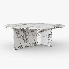 Modern Faux Marble Coffee Table With Double Pedestal Base