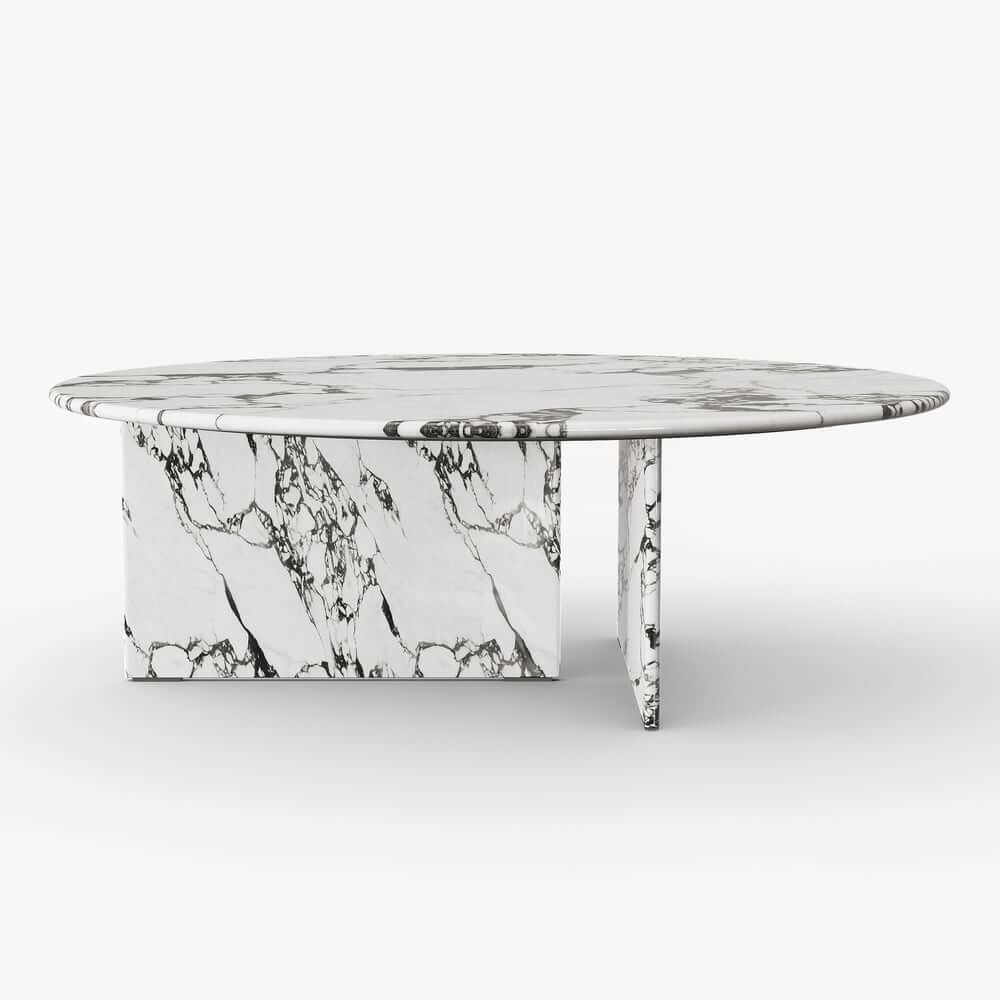 Modern Faux Marble Coffee Table With Double Pedestal Base