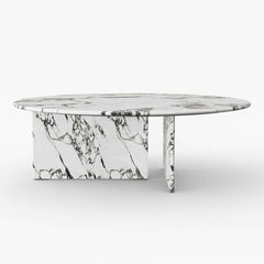 Modern Faux Marble Coffee Table With Double Pedestal Base