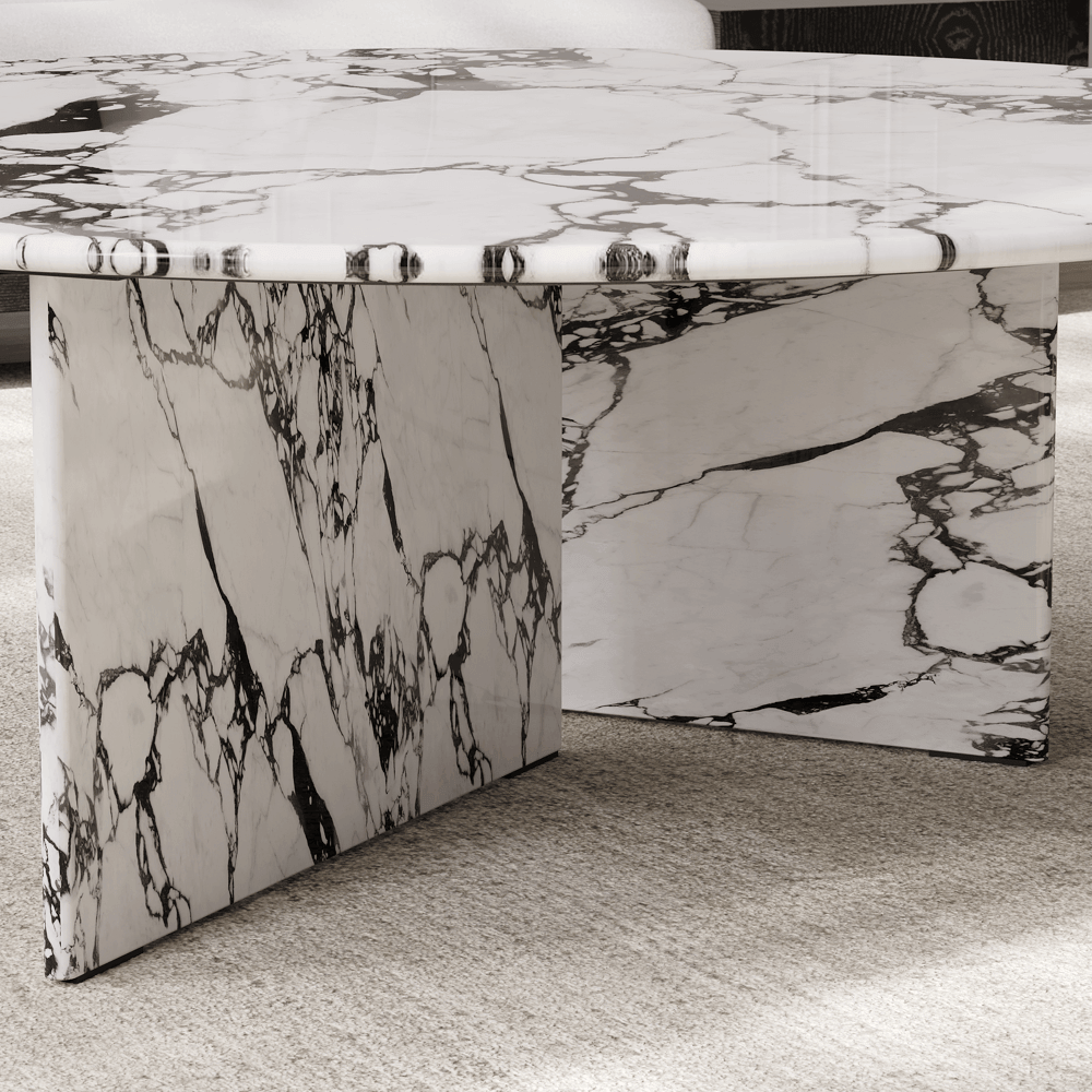 Modern Faux Marble Coffee Table With Double Pedestal Base
