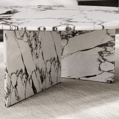 Modern Faux Marble Coffee Table With Double Pedestal Base