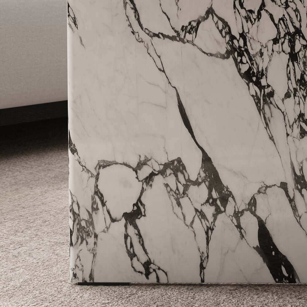 Modern Faux Marble Coffee Table With Double Pedestal Base