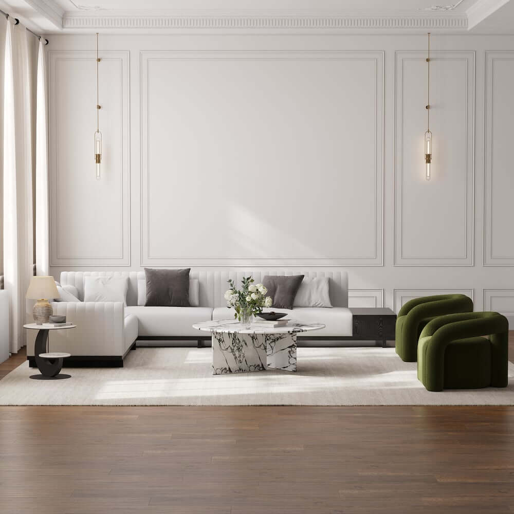 Modern Faux Marble Coffee Table With Double Pedestal Base