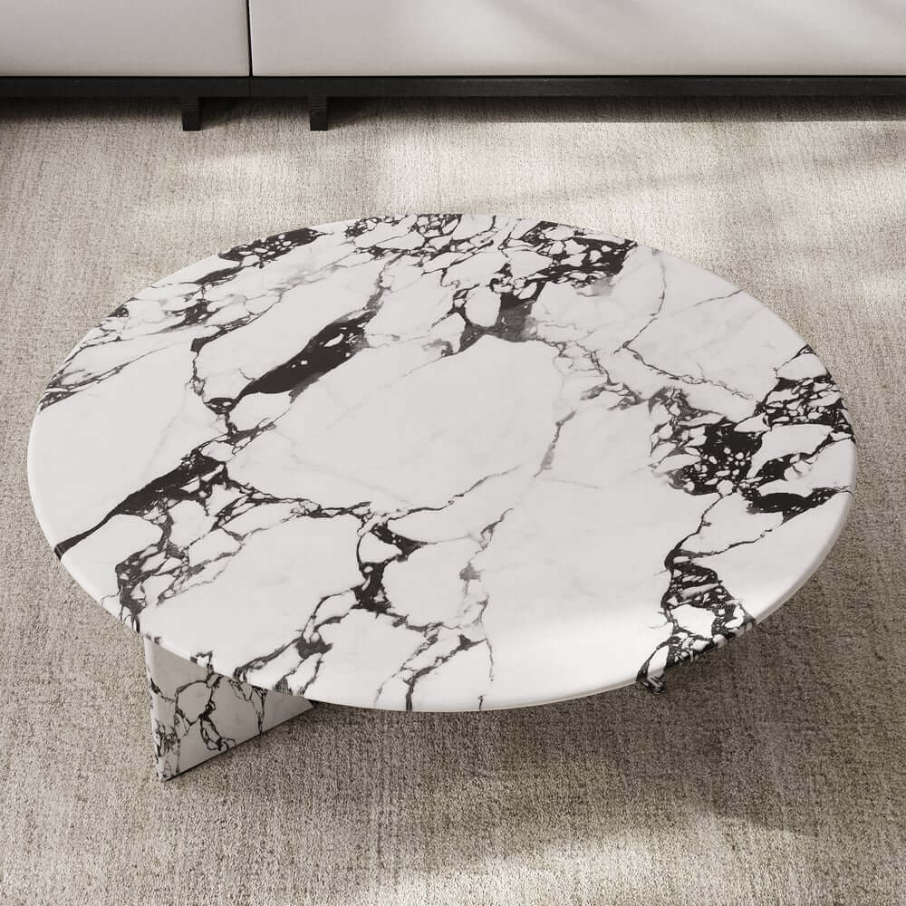 Modern Faux Marble Coffee Table With Double Pedestal Base