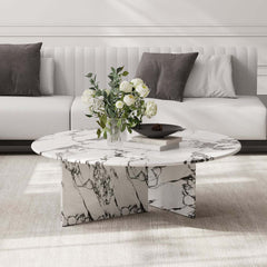 Modern Faux Marble Coffee Table With Double Pedestal Base Main Product Image