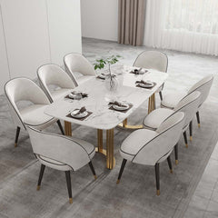 Modern Faux Marble Dining Table, Double Pedestal, 6 Seats