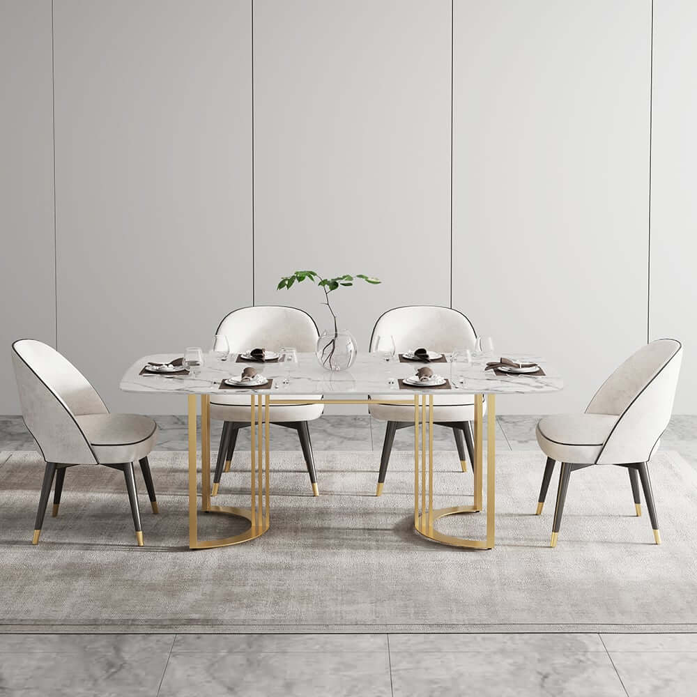 Modern Faux Marble Dining Table, Double Pedestal, 6 Seats