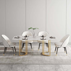 Modern Faux Marble Dining Table, Double Pedestal, 6 Seats