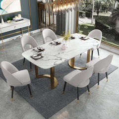 Modern Faux Marble Dining Table, Double Pedestal, 6 Seats