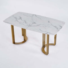 Modern Faux Marble Dining Table, Double Pedestal, 6 Seats