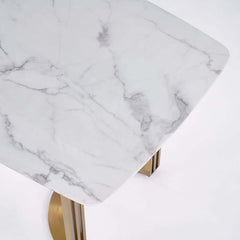 Modern Faux Marble Dining Table, Double Pedestal, 6 Seats