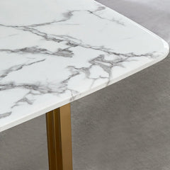 Modern Faux Marble Dining Table, Double Pedestal, 6 Seats
