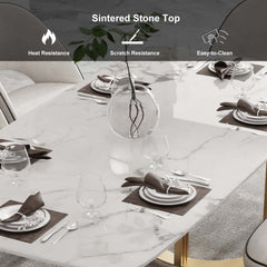 Modern Faux Marble Dining Table, Double Pedestal, 6 Seats